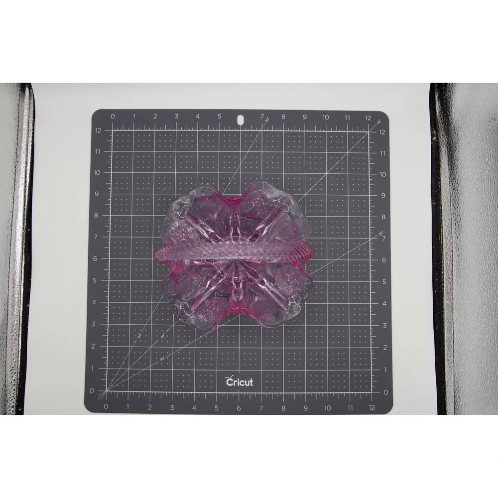 Vintage Fenton Pink Pressed Glass Basket Ruffled Edge Floral Starburst Design